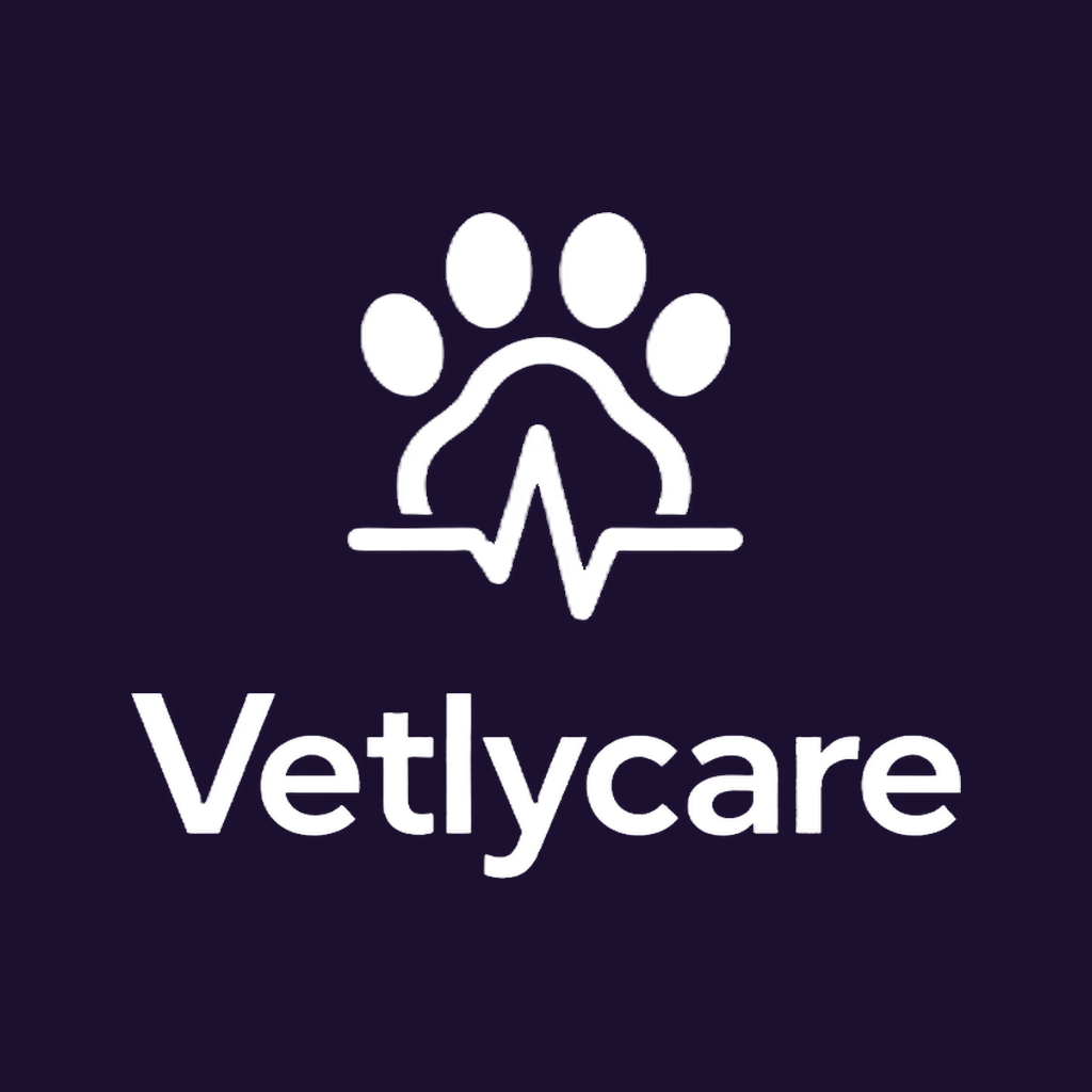 Logotipo vertical de Vetlycare sobre fondo oscuro